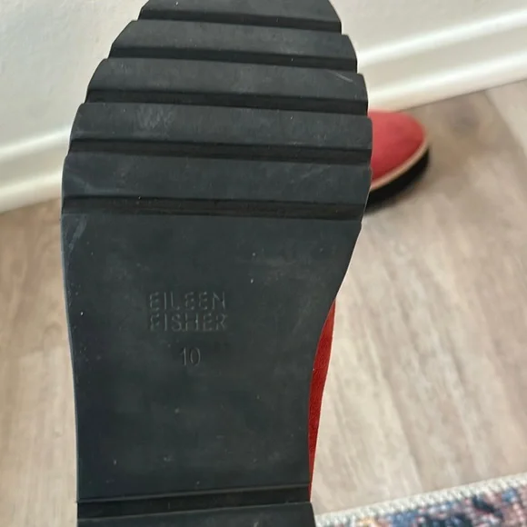 Eileen Fisher Eddy Red Suede Platform Oxfords - Picture 4 of 7